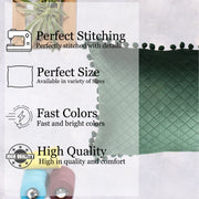 Both Side with PomPom Quilted Velvet Rectangular Cushion Cover (Set of 2), Green
